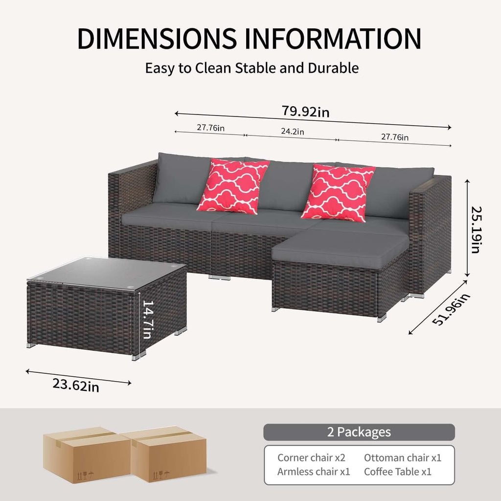 Outdoor Patio Conversation Set All Weather Gray Sectional