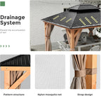 11x13 Wood Gazebo With Durable Outdoor Galvanized Steel Roof Netting