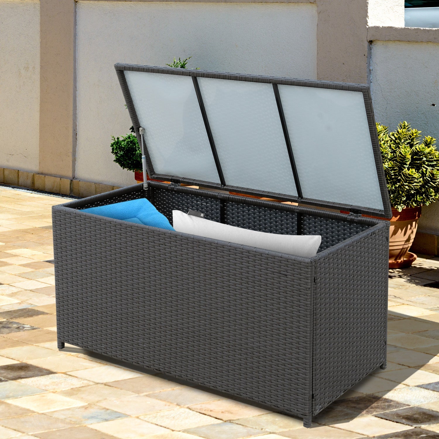 Outsunny 47x21x23inch Outdoor Garden Rattan Storage Box Wicker Home
