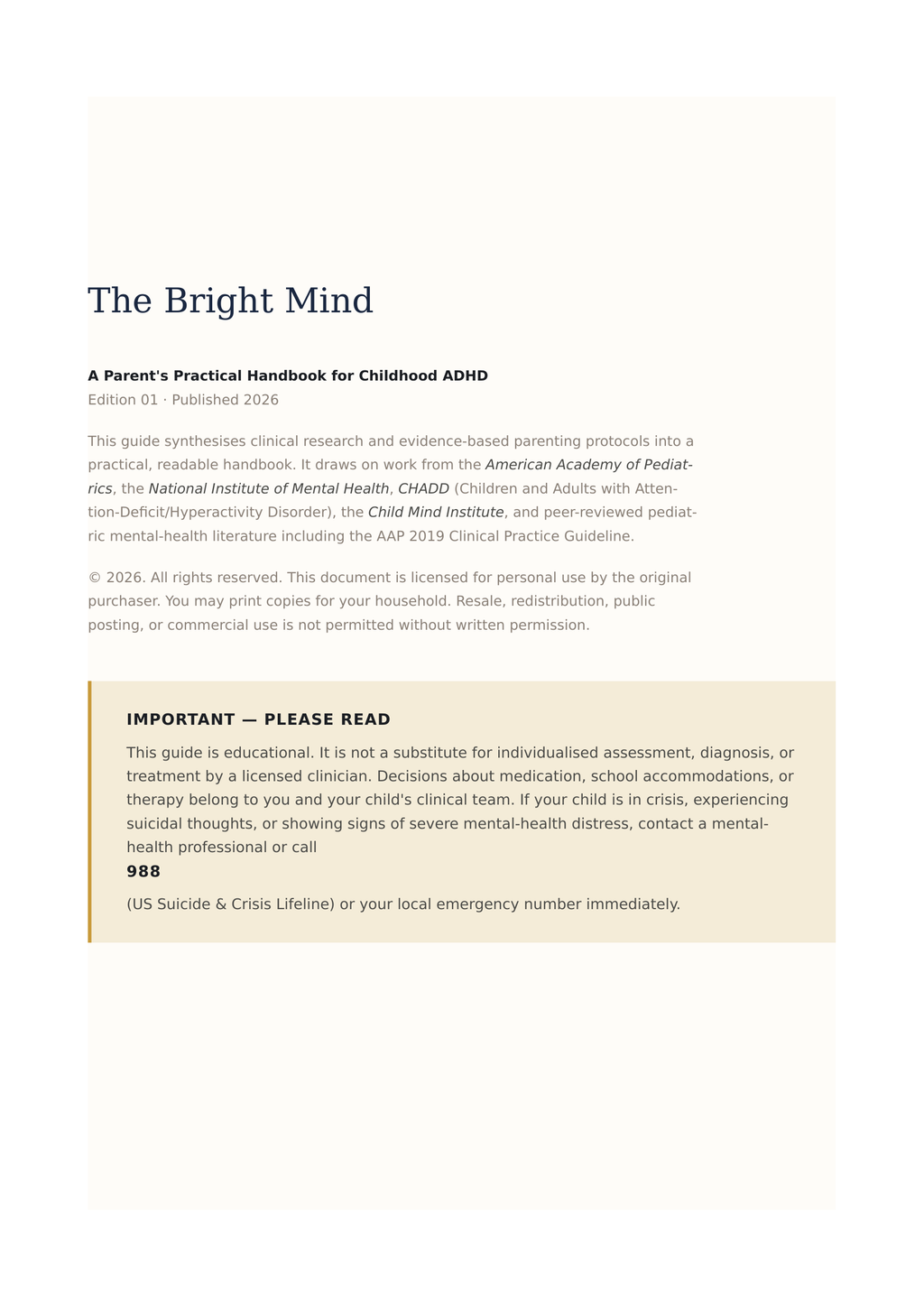 Sample page from The Bright Mind ADHD parenting handbook
