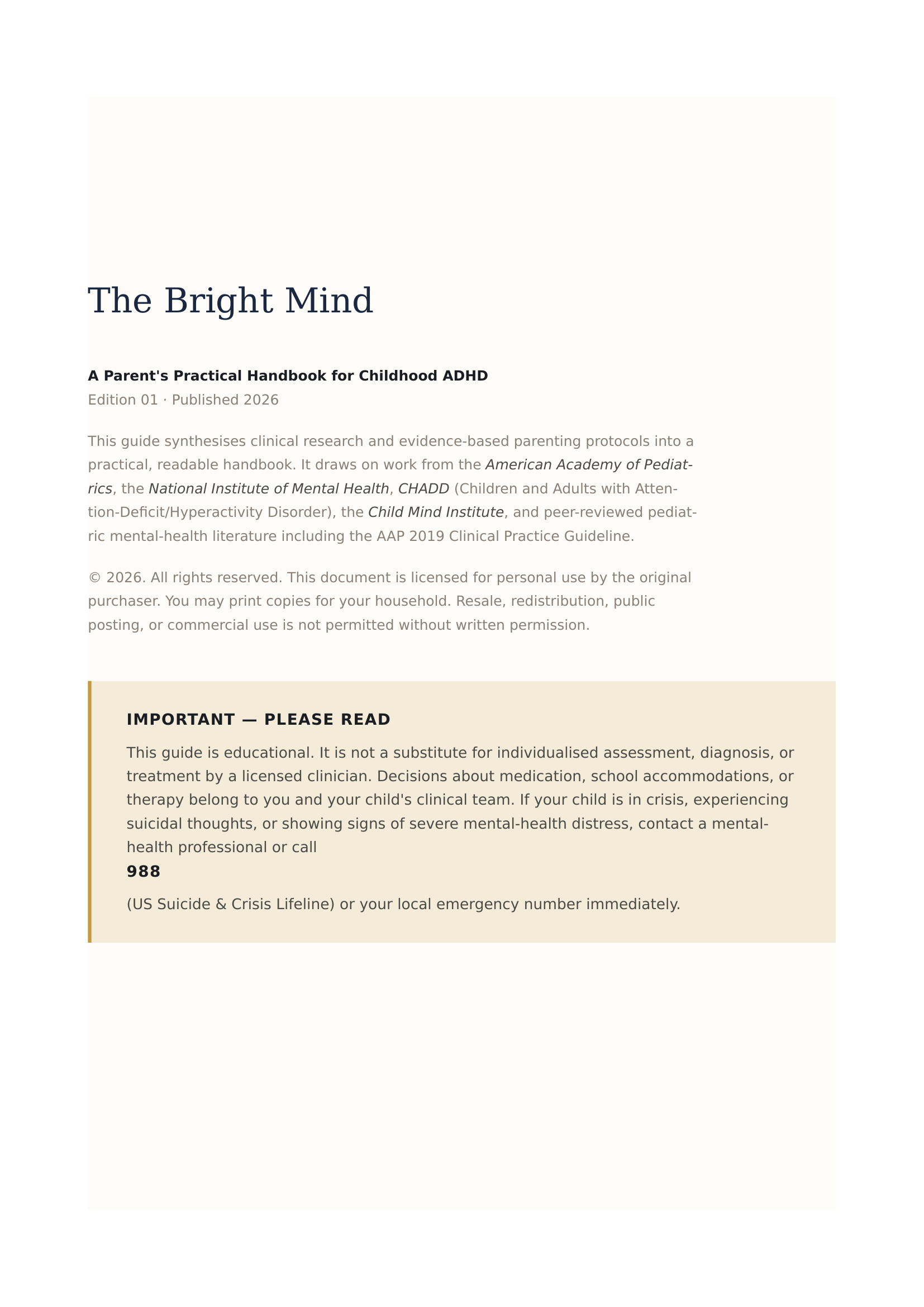 Sample page from The Bright Mind ADHD parenting handbook
