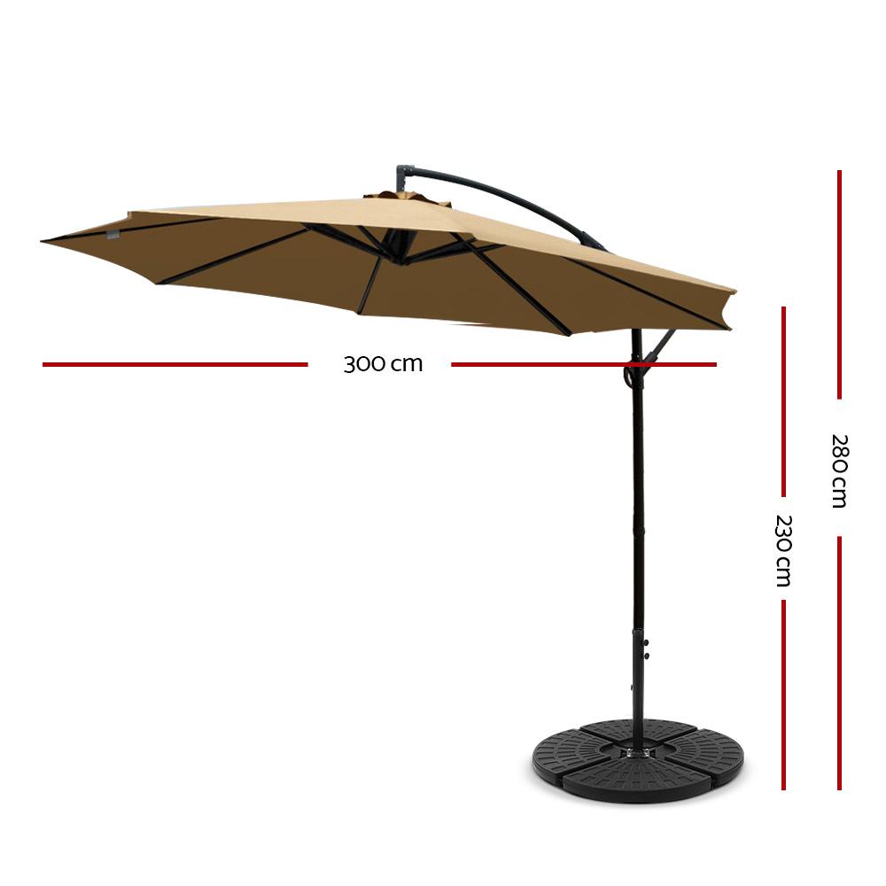 Instahut 3m Outdoor Umbrella w/Base Cantilever Beach Garden Patio