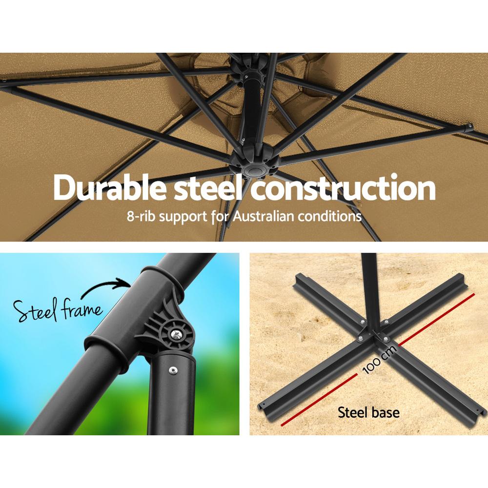 Instahut 3m Outdoor Umbrella w/Base Cantilever Beach Garden Patio