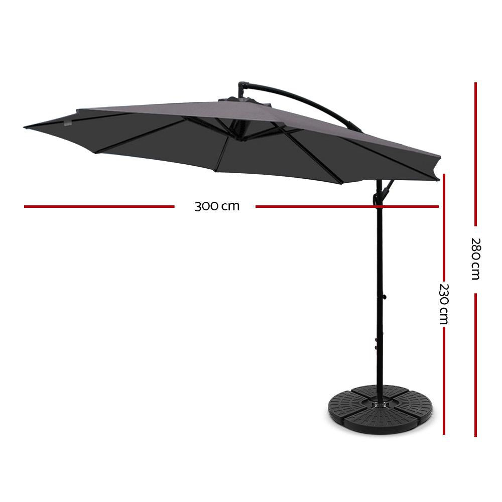 Instahut 3m Outdoor Umbrella w/Base Cantilever Beach Garden Patio
