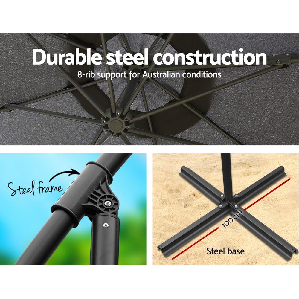 Instahut 3m Outdoor Umbrella w/Base Cantilever Beach Garden Patio
