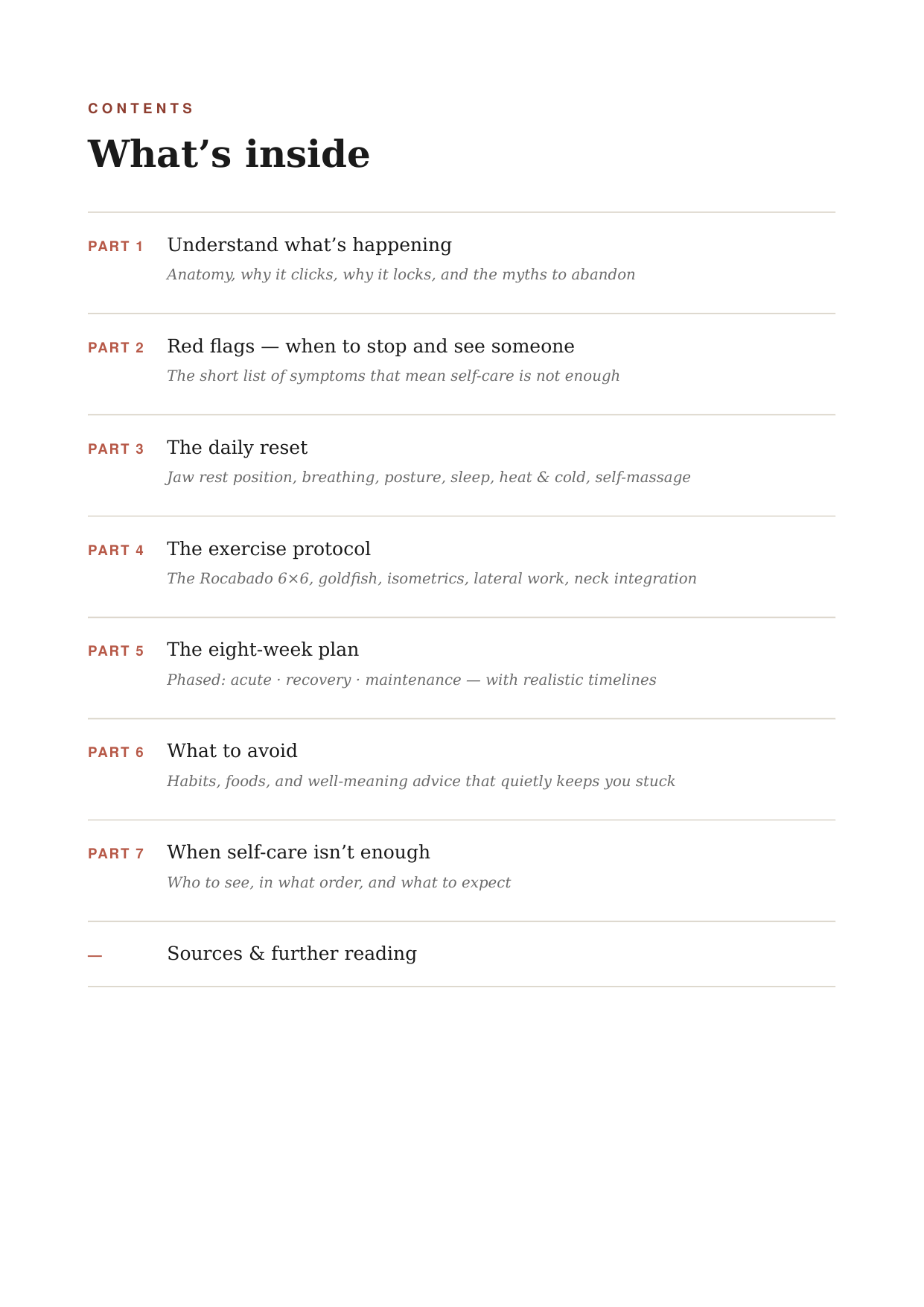 Table of contents for a self-help book on self-care and mental health.