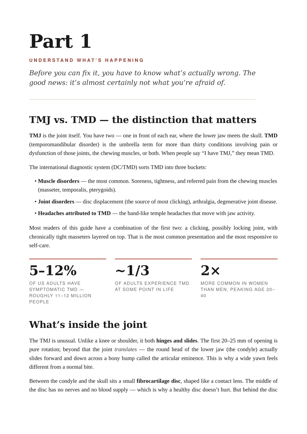 Educational text about TMJ and TMD with a white background
