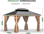 11x13 Wood Gazebo With Durable Outdoor Galvanized Steel Roof Netting