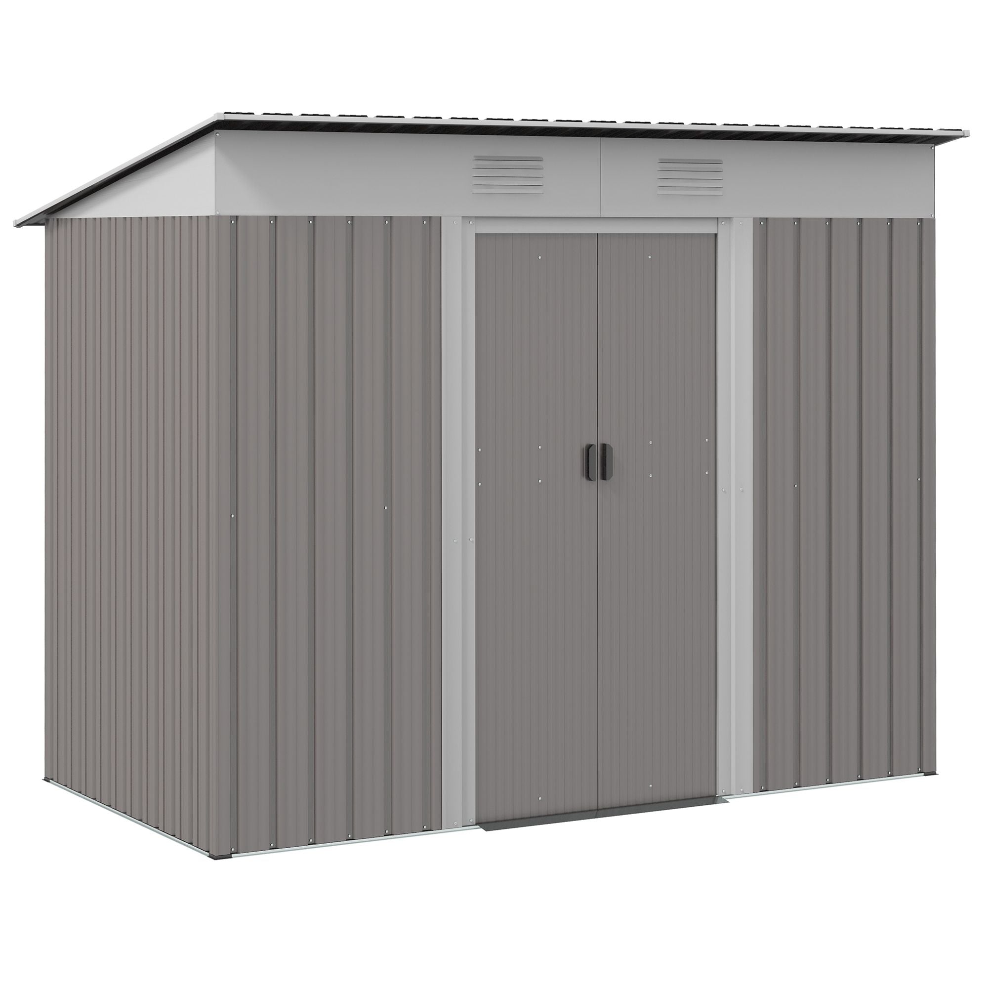 Metal Garden Shed 7x4 ft Light Gray Outdoor Tool Storage with Secure