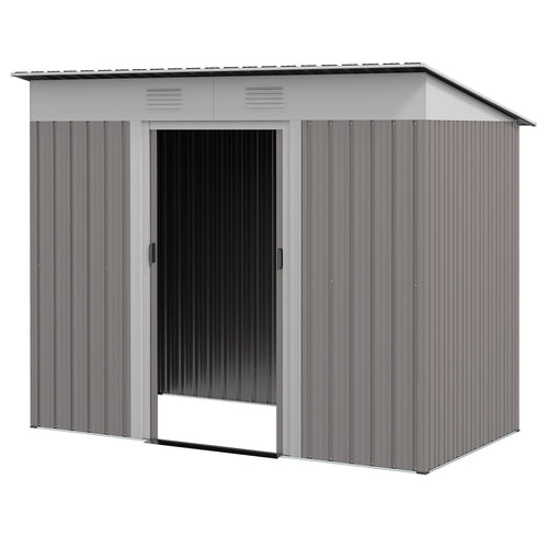 Metal Garden Shed 7x4 ft Light Gray Outdoor Tool Storage with Secure