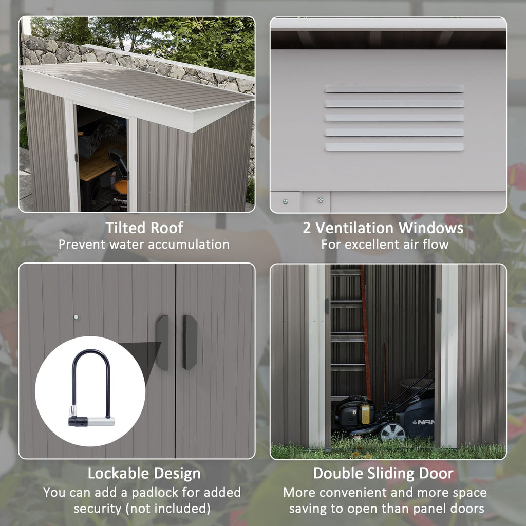Metal Garden Shed 7x4 ft Light Gray Outdoor Tool Storage with Secure