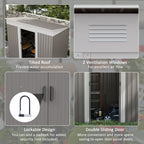 Metal Garden Shed 7x4 ft Light Gray Outdoor Tool Storage with Secure