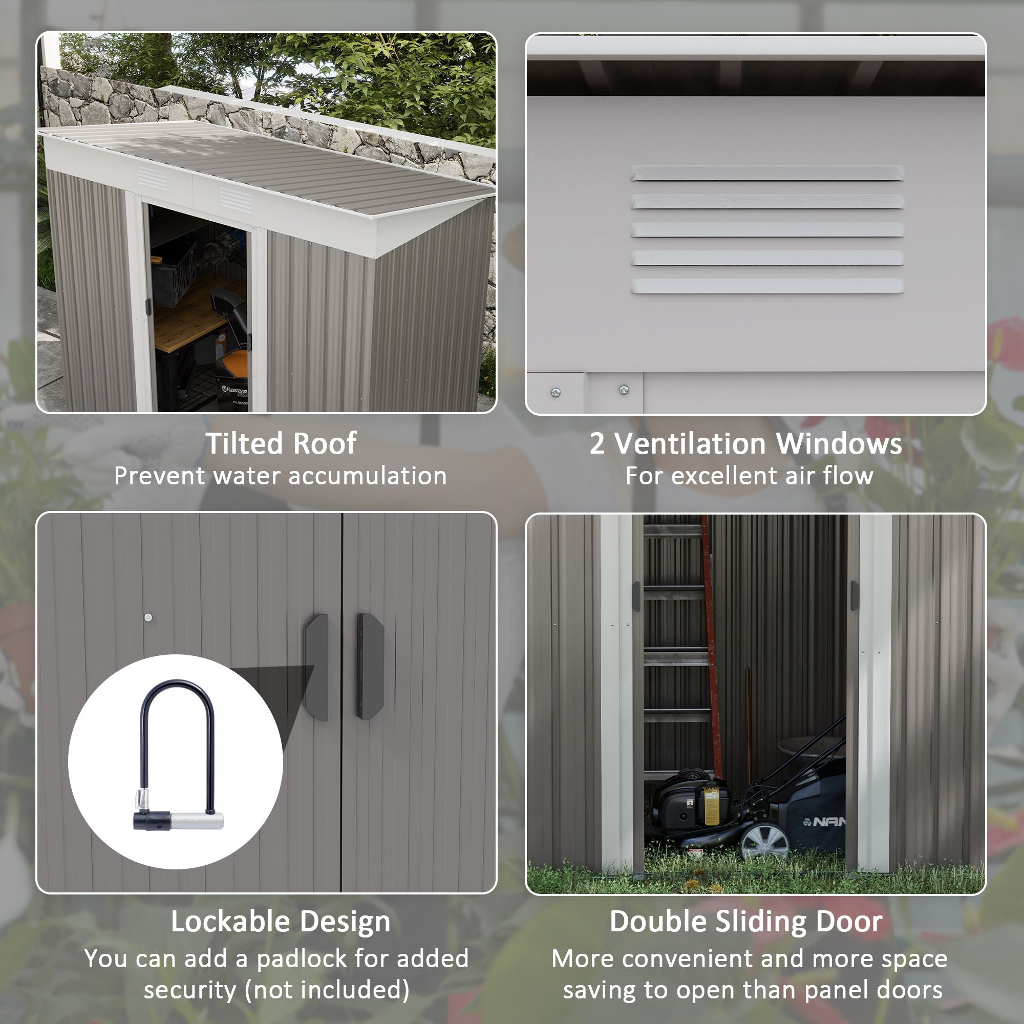 Metal Garden Shed 7x4 ft Light Gray Outdoor Tool Storage with Secure