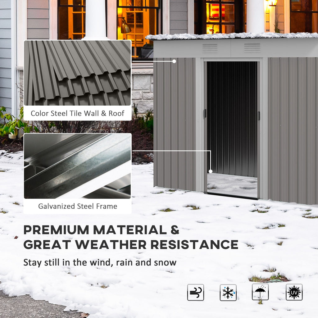 Metal Garden Shed 7x4 ft Light Gray Outdoor Tool Storage with Secure