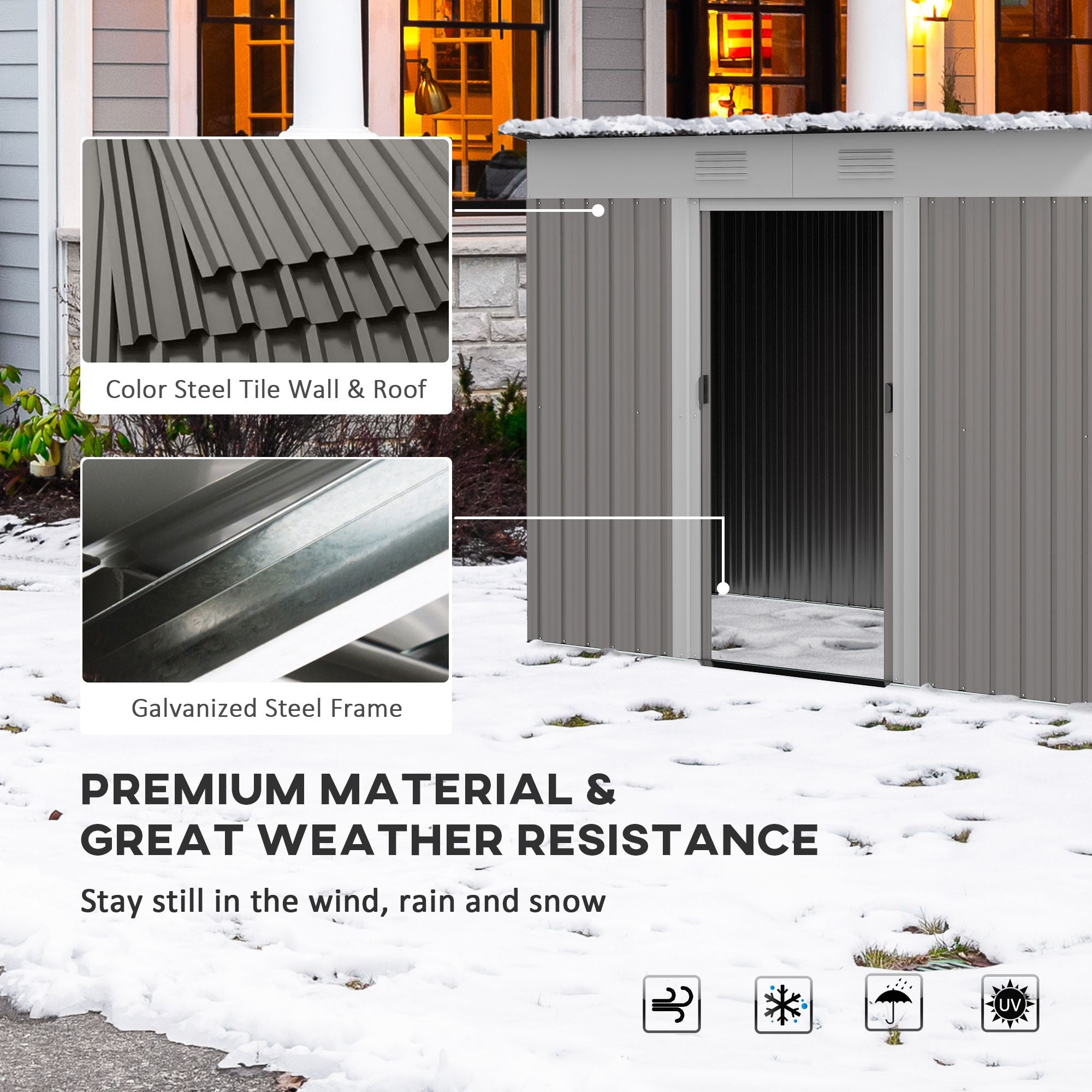 Metal Garden Shed 7x4 ft Light Gray Outdoor Tool Storage with Secure