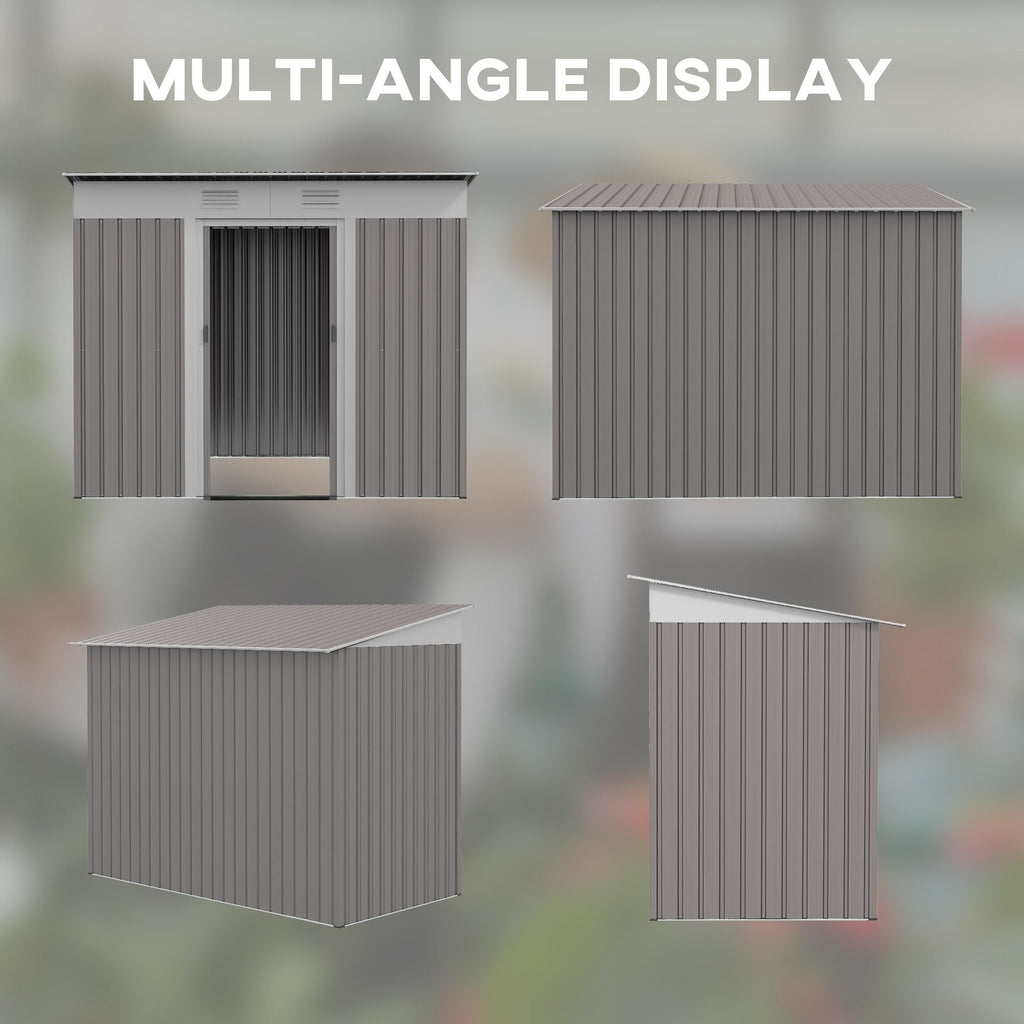 Metal Garden Shed 7x4 ft Light Gray Outdoor Tool Storage with Secure