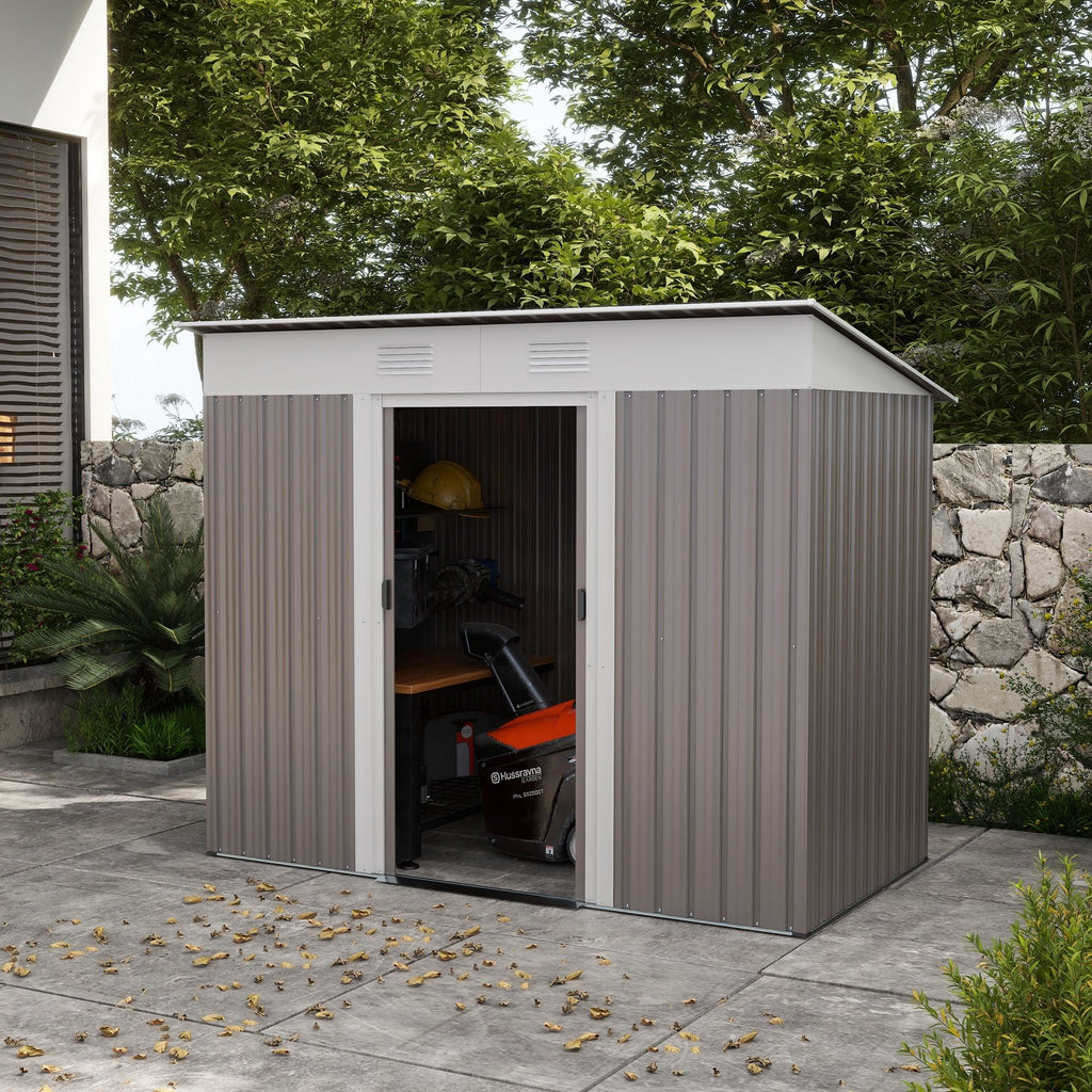 Metal Garden Shed 7x4 ft Light Gray Outdoor Tool Storage with Secure