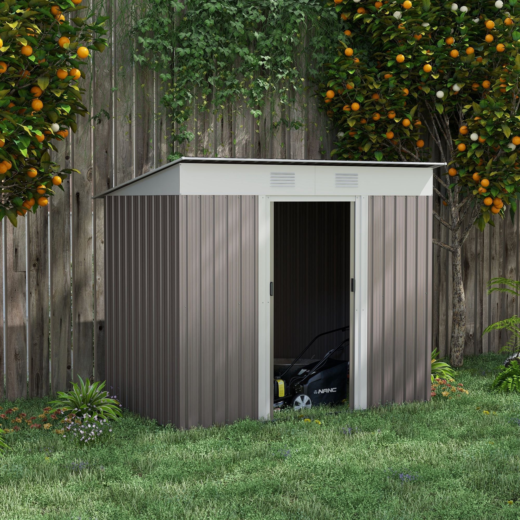 Metal Garden Shed 7x4 ft Light Gray Outdoor Tool Storage with Secure