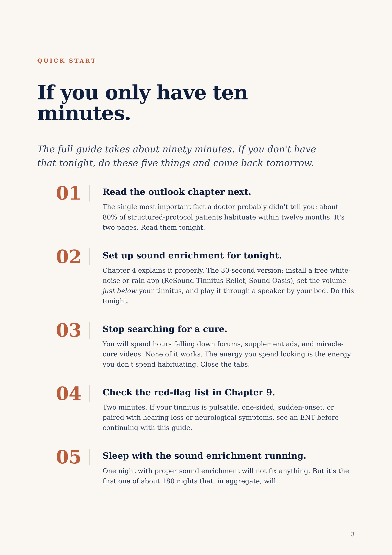 Page from a book or guide with quick start tips on a white background